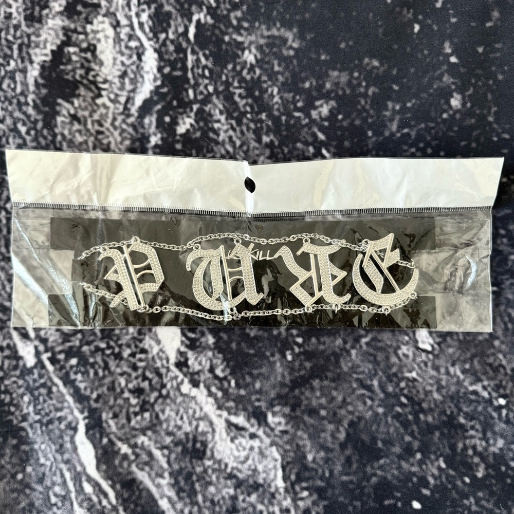 Dolls Kill PURE Chain Choker Gothic Old English Font Necklace